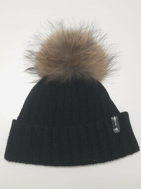 Black knitted wool hat from Oxygen with a fur pom-pom